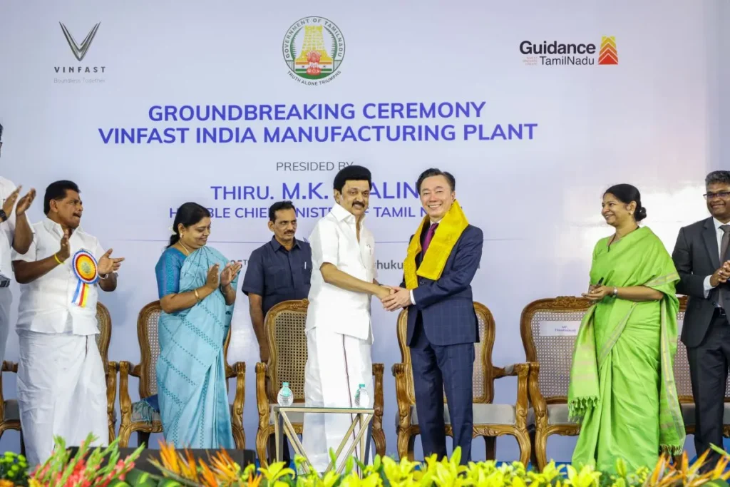 VinFast Electric Vehicle Manufacturing Investment Tamil Nadu India 2025: A Game-Changer for Green Mobility 1 Pham Sanh Chau with Tamil Nadu Chief Minister M.K. Stalin