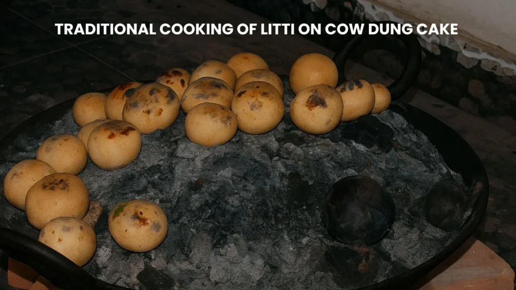 Litti Chokha Recipe: 5 Secrets to Master This Bihari Delight 2 Traditional Cooking of Litti on cow dung Cake